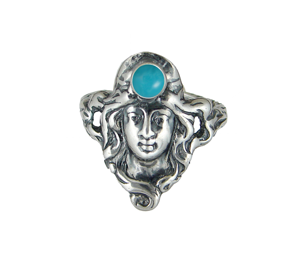 Sterling Silver Garden Woman Maiden Ring With Turquoise Size 5 Sterling Silver Garden Woman Maiden Ring With Turquoise Size 5